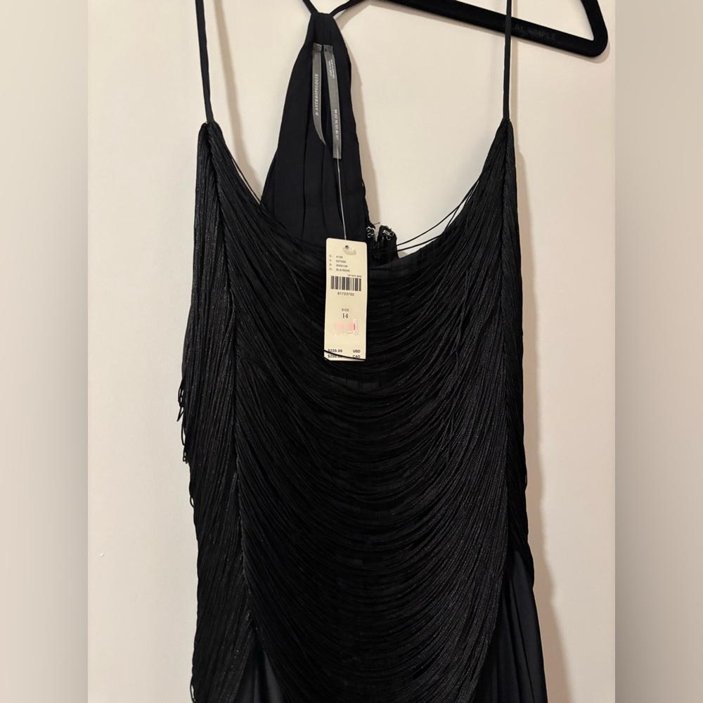 NWT Anthropologie Fringe Bodice Mini Dress — black — size 14 / large - Picture 8 of 10